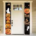 Halloween Porch Banner 12x71 Inch Trick or Treat Door Sign Jack O Lantern Pumpkin Outdoor Hanging Decoration Happy Halloween Vertical Yard Flag for Home Party Entryway