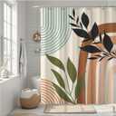 Mid Century Boho Shower Curtain, Sage Green Abstract Geomatric Bohemian, Waterproof Polyester Fabric Shower Curtains Sets with Hooks for Bathroom 72x72 Inches