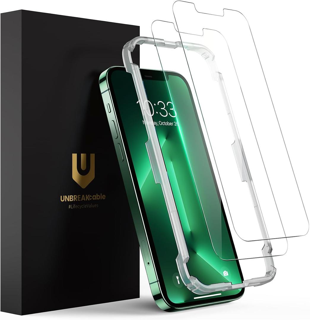 UNBREAKcable 2 Pack Screen Protector for iPhone 14 Plus/13 Pro Max, Shatterproof Tempered Glass [9H+ Hardness] [Easy Installation Frame] [99.99% HD Clear] for Apple iPhone 13 Pro Max/14 Plus