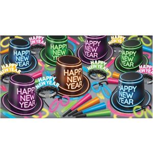 Beistle Glowing Black Light Reactive New Year's Eve Party Assortment for 50 People with Light Up Accessories, NYE Photo Booth Props and Favors, One Size, Multicolor