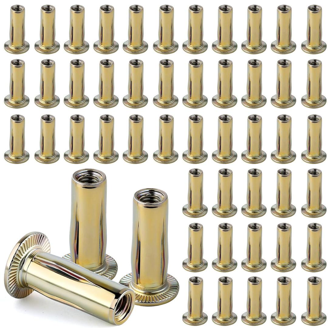 1/4-20 Multi Grip Rivet Nut Kit, 50pcs Rivet Nuts, Steel Pre-Bulbed Shank Plus Nuts,Zinc-Plated Flat Head Threaded Insert Nut Construction Fasteners for Industrial