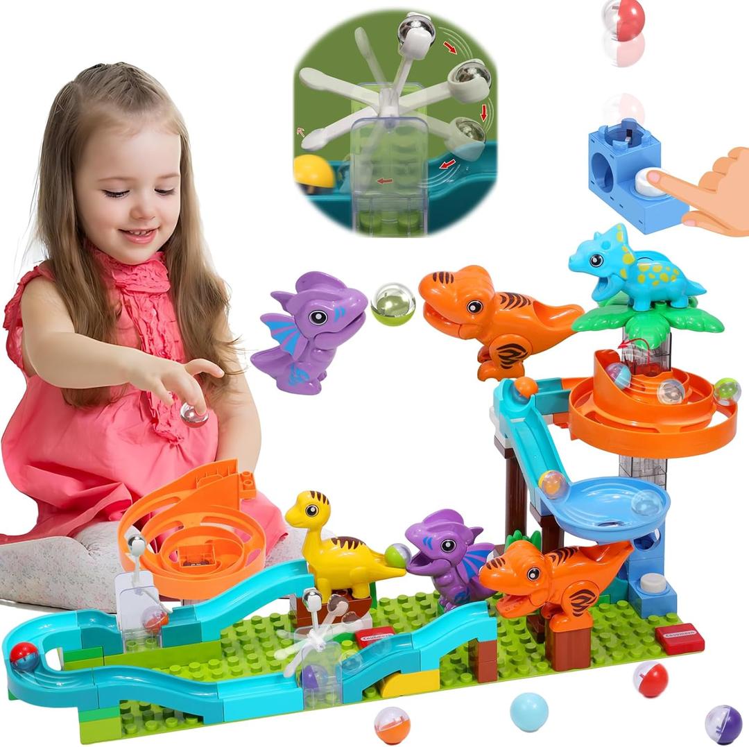 Dinosaur Marble Run Building for Kids: 3 4 5 6 7 8 Years Old Classic Big STEM Building Blocks for Kids - Montessori Toy for Preschool Nursery - Christmas Birthday Gift for Boys Girls
