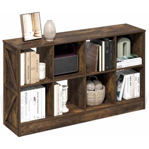 Furinno Jensen Book Shelf, 8-Cube Farmhouse Bookshelf, Display Bookcase, 11.8 x 47.6 x 26.8, for Living Room, Bedroom, Home Office, Amber Pine