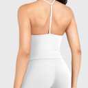 YEOREO Women's Impact Halter Tank Top Strappy Padded Halter Open Back Deep V Neck Built-in Bra Workout Gym Crop Tops, White, XS