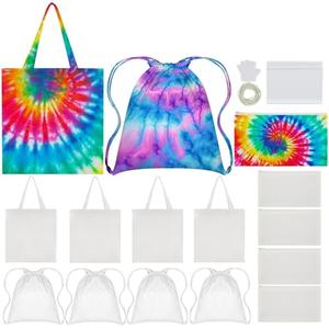 Silkfly 12 Pcs Cotton Bags Set for Tie Dye Kit 3 Style Cotton Tote Drawstring Makeup Bags Items for DIY Large Groups Tie Dying(Medium)