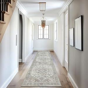 Libris Vintage Washable Kitchen Runner Rug 2x10 Ultra Soft Faux Wool Hallway Runner Rugs for Bedroom and Laundry, Non Slip Low Pile Boho Retro Carpet Runners for Entryway Indoor- Family&Pet Friendly Rug