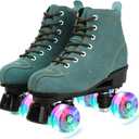 XUDREZ Cowhide Roller Skates for Women and Men High-Top Shoes Double-Row Design,Adjustable Classic Premium Roller Skates (39-US Men 6.5-Women 8, blue flash wheel)