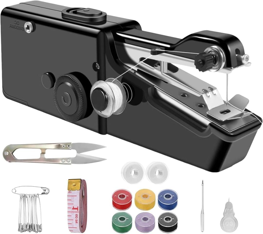 Handheld Sewing Machine, Portable & Cordless Mini Sewing Machine for Beginners - Electric Fast Stitching, DIY Fabric Clothes Repair Kit, Home Travel Mending Machine with Accessories (Black)