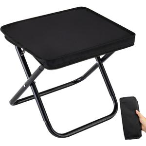 Camping Stool, Portable Folding Stool with Carry Bag, 12in Portable Folding Chair 1.6Lbs Collapsible Camp Stool Outdoor Footstool for Travel Walking Hiking Fishing Picnic Barbecue (Black)