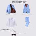 Boy Suits 5 Pieces Formal Suit Set with Adjustable Waist Kids Dress Suit for Wedding Prom (Blue, 12Y)