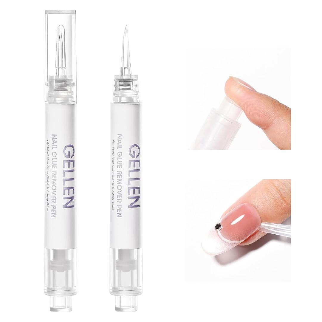 Gellen Nail Glue Remover, 2 Pcs Nail Glue Remover for Press on Nails, Non Acetone Gel Glue Off Remover, 10s Quick Remove for Nail Tips Fake Nails Solid Glue Gel
