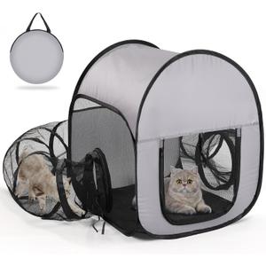Outdoor Cat Playpen with Tunnel - Escape-Proof, Breathable & High-Visibility Mesh, Foldable Pet Playpen for Backyard, Camping, Travel