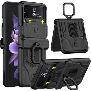 DOOTOO for Samsung Galaxy Z Flip 4 Case with Ring Holder, Magnetic Hinge Protection, Slideway Lens Camera All-Inclusive Cover for Samsung Galaxy Z Flip 4 5G 2022 (Black)