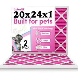 Colorfil 20x24x1 Air Filter (2-Pack) | Made in the USA | Color Changing | Remove Cat and Dog Odor | MERV 8 for Pet Hair Dander and Dust | 19.5"x23.5"x0.75" Exact Size