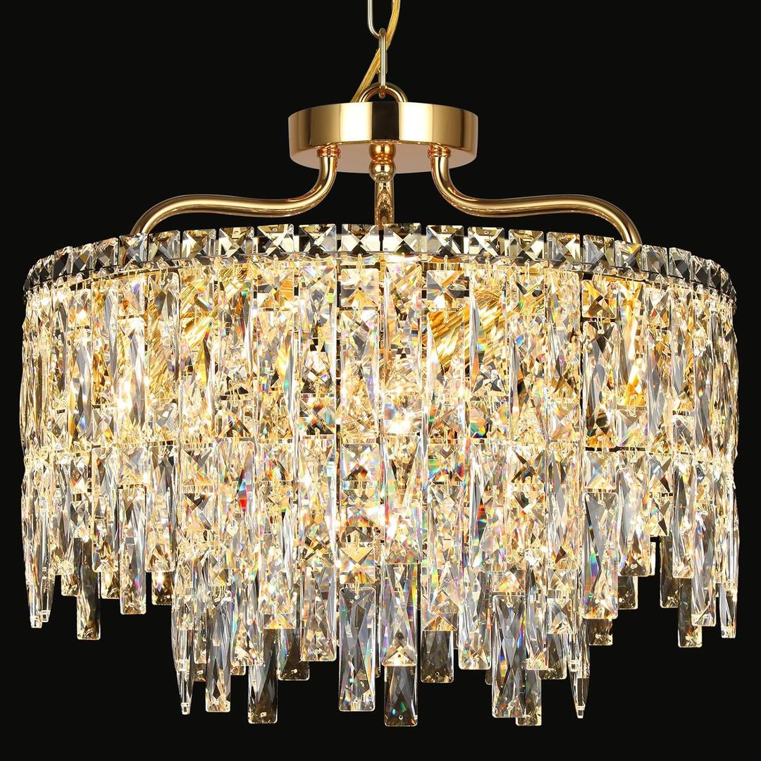 6 Light Gold Crystal Chandelier | Modern Crystal Chandeliers for Dining Room Light Fixture | Luxury Ceiling Pendant Lighting for Living Room | Bedroom | Entryway | Foyer | Staircase | Barthroom
