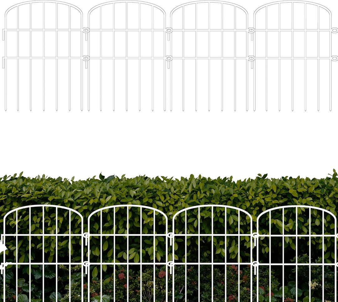 ShopLaLa Garden Fence (10 Panels) 12in(L) x 16.5in(H) Animal Barrier Fencing Rustproof Metal Wire Flower Edging for Landscape Patio Outdoor Decor, Tall Large Yard Fences for Dog No Dig White D-K16.5
