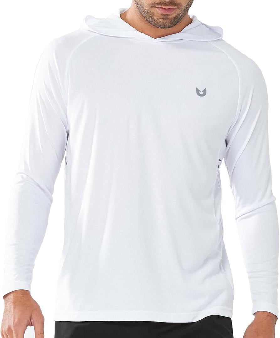 NORTHYARD Men's UPF 50+ Hoodie Shirts Long Sleeve Sun Protection Fishing Swim Beach UV SPF Rash Guard Quick Dry Lightweight (Large, White)
