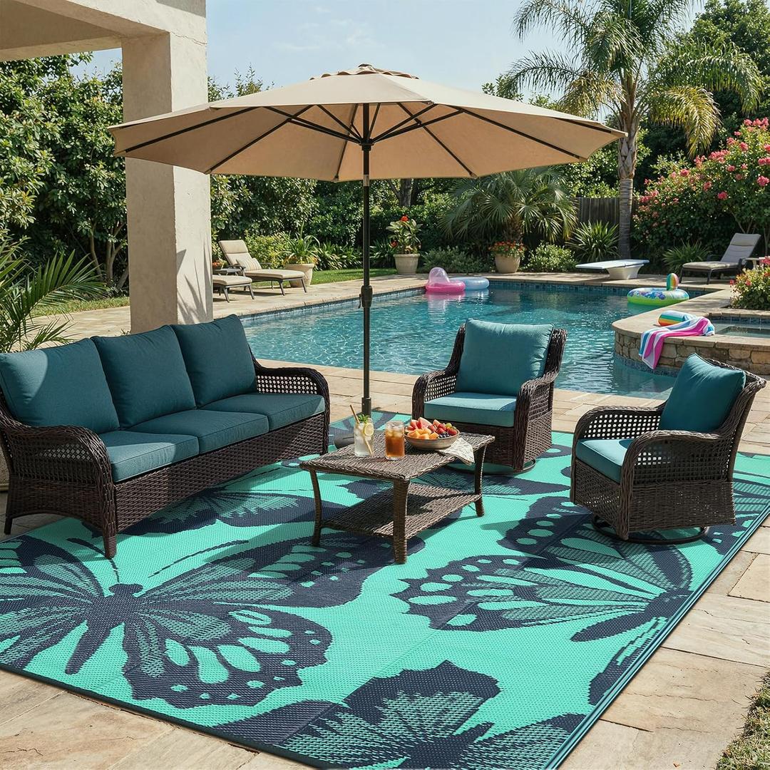 Wonnitar Waterproof Outdoor Rug 9x12, Reversible Plastic Straw RV Rug for Camping, Outside Patio Area Rug, Indoor Outdoor Portable Mat for Picnic Backyard Balcony Deck Decor, Green