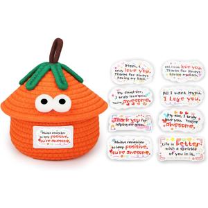 Easter Basket Funny Positive DIY Pumpkin Emotional Crochet Support Gifts Egg Buckets Gifts Tote Bags Egg Hunt Basket for Kids, Boys, Girls, Toddler, Babies, Infant