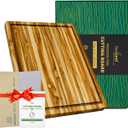 BEEFURNI Teak Wood Cutting Board with Juice Groove Hand Grip, Durable Wooden Cutting Boards for Kitchen, Butcher Block, Charcuterie Board, Christmas Gifts (Edge Grain Juice Groove, Medium)