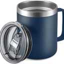 ALOUFEA 12oz Stainless Steel Insulated Coffee Mug with Handle, Double Wall Vacuum Travel Mug, Tumbler Cup with Sliding Lid, Navy