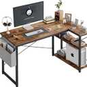 L Shaped Computer Desk with Reversible Shelves, 47 Inch Small Corner Desk with Storage Bag, Gaming Desk Computer Table Study Writing Desk for Home Office Small Space, Rustic Brown
