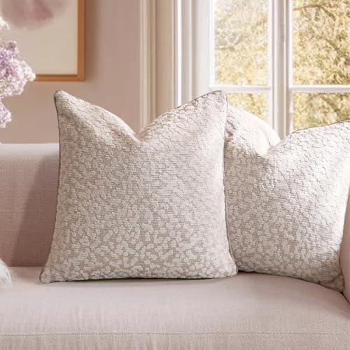 Pack of 2 18 x 18 Inch Decorative Throw Pillow Covers Splicing Color Pillow Cases Cozy Soft Couch Cushion Case for Chair Sofa Bedroom Living Room Home Decor, Cream White