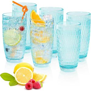 CREATIVELAND Highball Beverage Glasses Set of 6 TURQUOISE Colored Thick & Heavy Base Big Capacity 14.87oz|440ml, Drinking Glass Tumbler for Iced Tea, Water, Soda & Juice and Cocktails etc CREATIVELAND Highball Beverage Glasses Set of 6 TURQUOISE Colored Thick & Heavy Base Big Capacity 14.87oz|440ml, Drinking Glass Tumbler for Iced Tea, Water, Soda & Juice and Cocktails etc