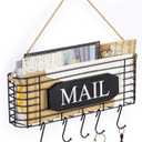 SRIWATANA Rustic Mail Key Holder, Mail Organizer Wall Mount with 5 Hooks Large, Black