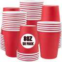 8oz 50 Pack Disposable Paper Cups Red, Disposable Paper Coffee Cups for Home, Picnic, Party Hot and Cold Drinking (Red)