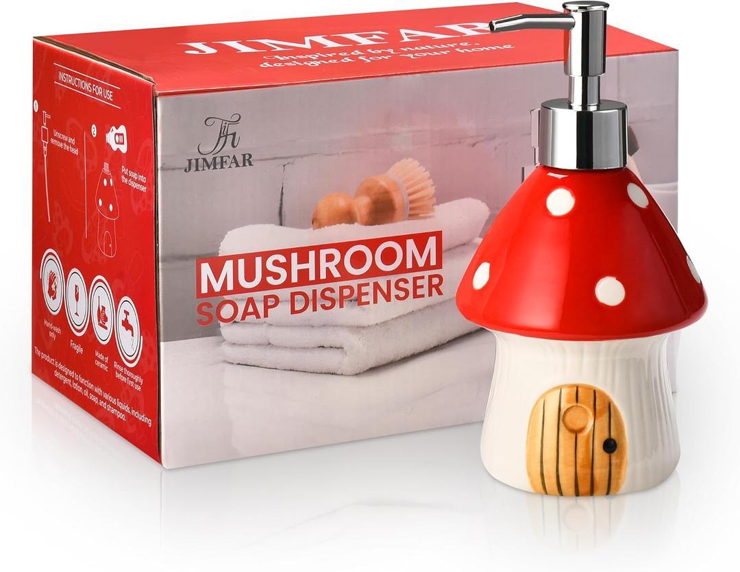 Mushroom Soap Dispenser for Cute Kitchen Decor - Cute Soap Dispenser for Bathroom Decor - Unique Bathroom Accessories for Mushroom Themed Gifts