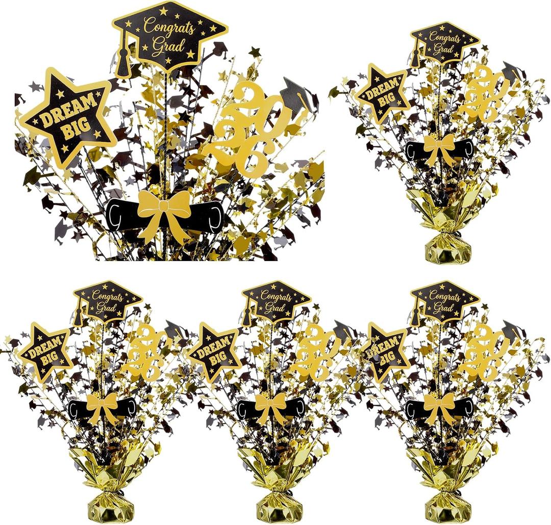 Unittype 6 Pack 2026 Graduation Table Centerpiece Black and Gold Party Decorations Congrats Grad Big Dream Centerpieces for Tables Metallic Foil Spray Centerpiece Glitter Cap Star Table Top Decor