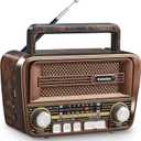 Gelielim Portable Radio AM FM, Vintage Retro Bluetooth 5.3 Speaker, Shortwave Radio Support TF Card/USB, Battery Powered, Gift for Elderly, Retro Vintage Decor for Home, Brown