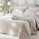 Twin Luxury Velvet Quilt Set - 68"x86" Geometric Stitched Triple-Layered Lightweight All-Season Coverlet with 2 Pillow Shams, Khaki Gray