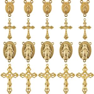 SUNNYCLUE 1 Box 40Pcs 4 Styles Gold Rosary Charm Rosary Cross Charms Easter Crucifix Oval Chandelier Links Findings Holiday Connector Charm for Jewelry Making Charms Supplies DIY Necklaces Crafts