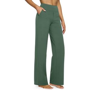 G4Free Yoga Pants Women Wide Leg Pants with Pockets High Waist Stretch Dress Casual Sweatpants Petite/Regular/Tall (Large, Dark Forest Green)