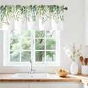 Green Eucalyptus Leaves Valance for Windows,Window Treatment Curtains Rod Pocket Sheer Small Short Valance for Kitchen Bathroom Laundry Basement,2 Panels,42Wx12L inch,Boho Watercolor