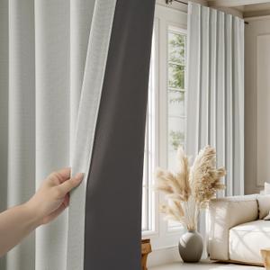NICETOWN 2 Panels Faux Linen 100% Blackout Curtains for Living Room, Rod Pocket/Back Tab/Hook Belt Room Darkening Window Treatment with Liner Thermal Curtains for Bedroom, Natural, W50 x L96