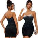 NKBRK Sexy Bodycon Mini Dresses for Women Semi Formal Short Prom Coctail Party Dress (Black, L)
