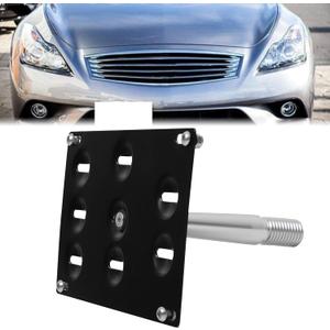 Front Bumper Tow Hook License Plate Bracket Holder Relocator Compatible with Nissan 09-18 370Z Z34 GTR R35 Sentra, 04-17 Infiniti G37 2dr Coupe / Q60 / Q50 (NOT fit with Front Parking Sensor)