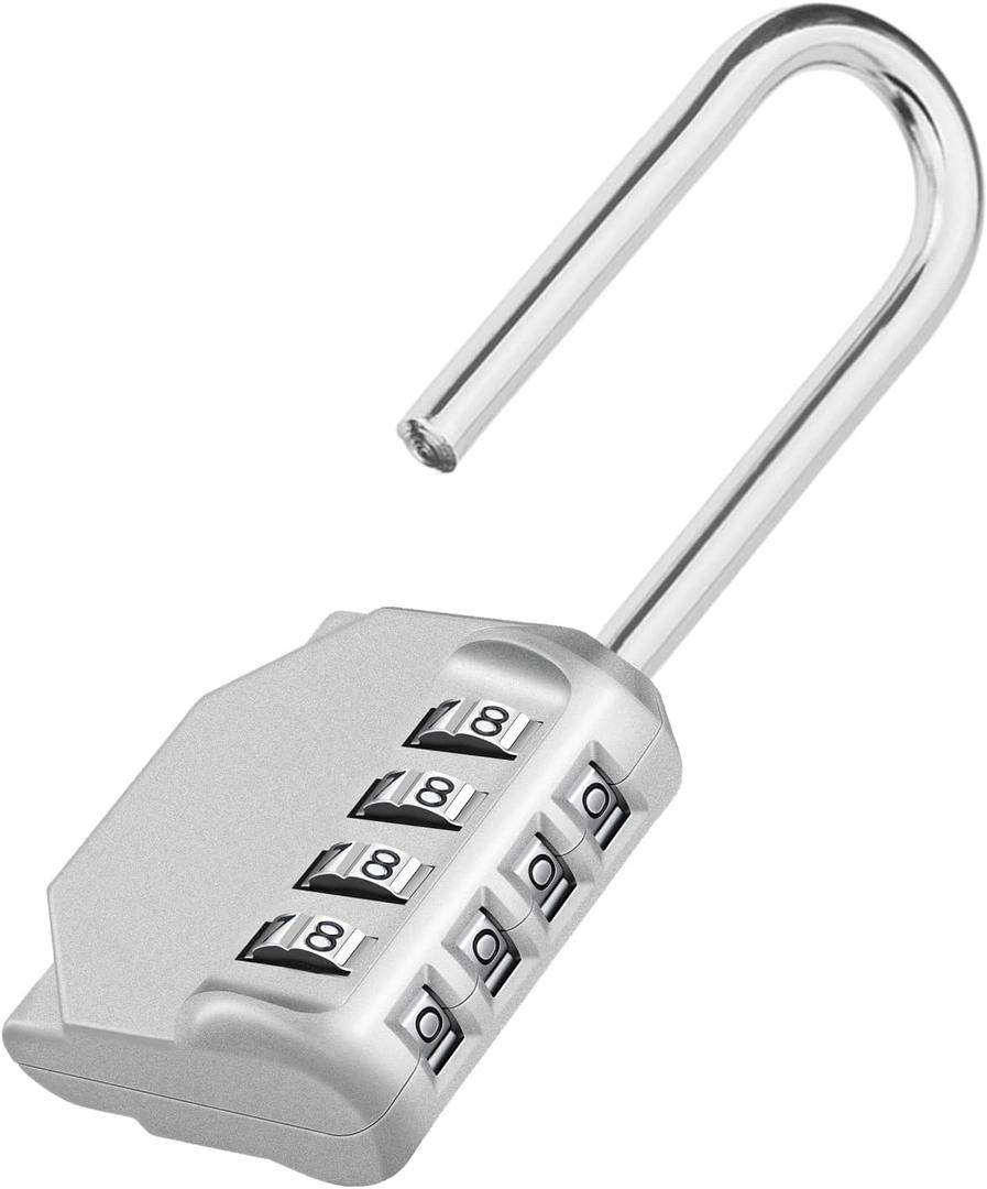 ZHEGE Combination Padlock, Long Shackle Lock with Code, 4.53" Overall Height, 2.62" Shackle Height, 4 Digit Resettable Combination Lock for Outdoor Shed, Fence Gate, Coded Padlock for Locker (Sliver)