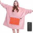 MAXEVE Heated Wearable Blanket Hoodie with 10000mAh Battery Pack, Oversized Sherpa Blanket Sweatshirt for Women & Men, Warm Soft Pink