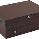 Wallace Flatware Storage Chest with Felt Lining and Drawer, Dark Walnut Finish, 15 Inch Wooden Silverware Organizer for Elegant Storage