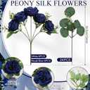 Peonies Artificial Flowers Bulk, 12 Bundles Fake Silk Peonies Faux Eucalyptus Bouquet Realistic Peony Floral Arrangement for Wedding Table Centerpiece Vase Decor (Royal Blue & White)