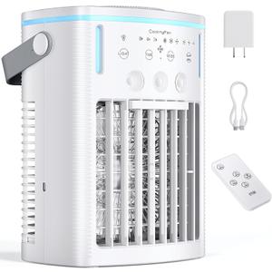 Portable Air Conditioners, New 4-in-1 Ultra-Quiet Portable AC Unit, 1000ML Water Tank Evaporative Air Cooler with 3-Cool Mist & 3-Speeds, Remote Control, 7 Color Light, 8H Timer for Bedroom,Office,Car