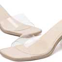 vivianly Women's Low Block Heels Sandal Square Open Toe Chunky High Heels Slip on Heeled Sandals Mules Slide for Party Wedding Dress Shoes