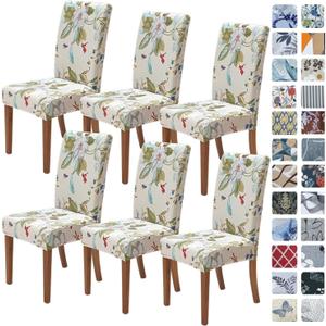SPRINGRICO Chair Covers for Dining Room 6 Pack, Stretch Dining Chair Cover, Washable Spandex Kitchen Parsons Chair Slipcovers, Green Chair Covers for Home or Party (Set of 6, Green Garden)