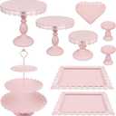 Set of 9 Cake Stands Metal Cupcake Stand Set Multiple Styles Candy Fruit Display Tower Dessert Plate Cake Serving Tray for Birthday Party Wedding Anniversary Baby Shower Engagement (Pink)
