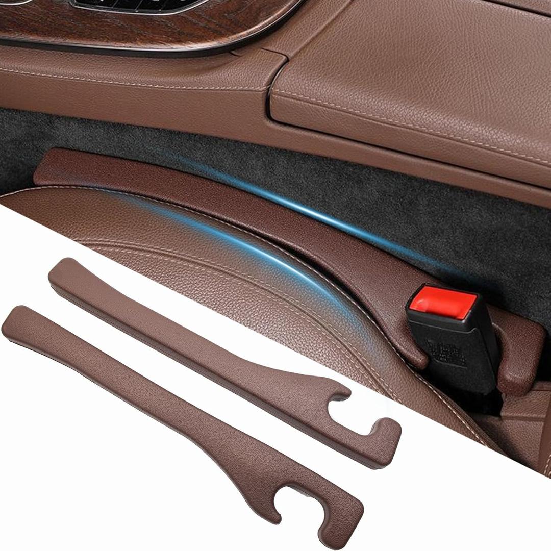 2 Pack Car Seat Gap Filler, No Drop Seat Guard, No More Lost Items, Prevents Drops & ClutterUniversal Fit Seat Gap Plug for Cars, SUVs & Trucks (Brown 2Pcs)