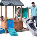 Step2 Woodland Adventure Playhouse & Slide, Kids Outdoor Playset, Backyard Playground Set, Swings, Storage Drawer, Made of Wood & Durable Plastic, Outside Jungle Gym, for Children 3-8 Years Old